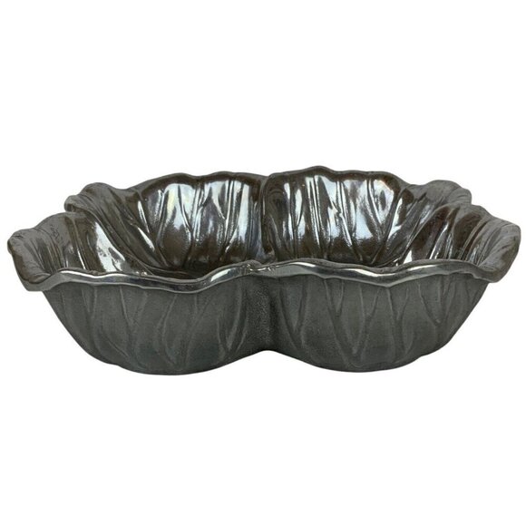 Wilton Armetale Majolica Cabbage Divided Pewter 9.5 in Serving Bowl Square - Picture 2 of 8